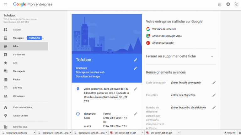 Google Mon Entreprise - Capture compte - Tofubox